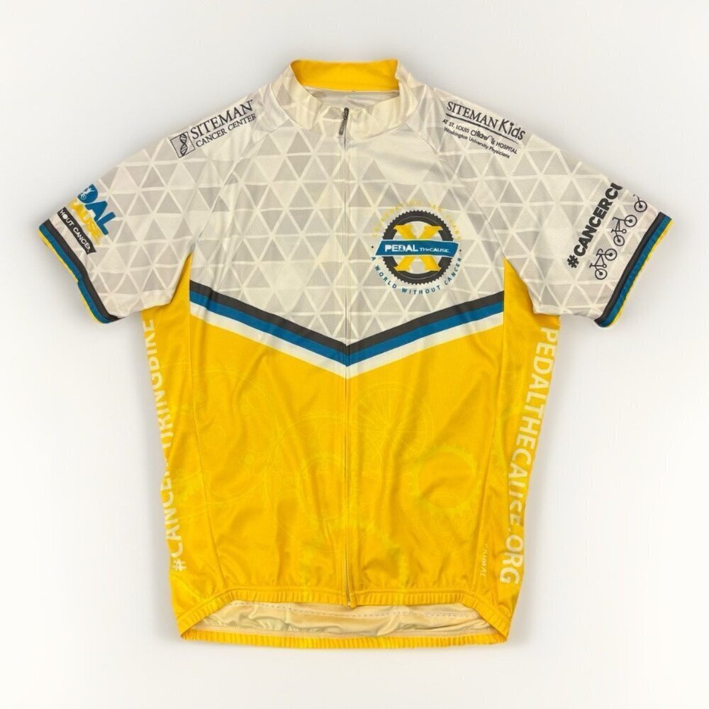 Primal Men's Cycling Full Zip Jersey Size M White Yellow Pedal The Cause EUC